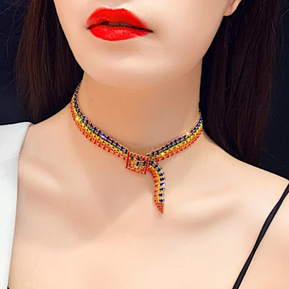 Multicolor Rhinestone Belt Buckle Choker - Picture 2 of 6